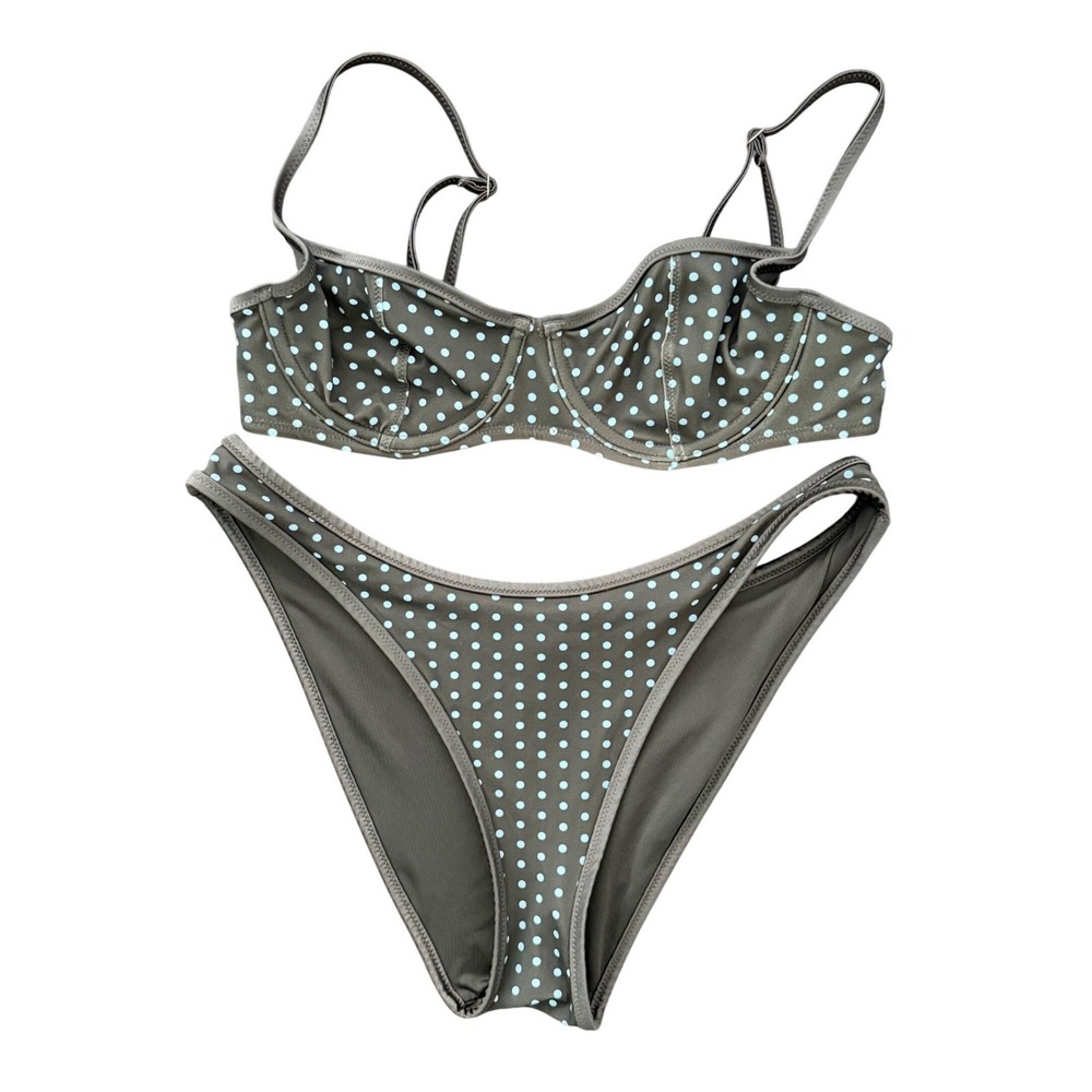 VS PINK by Frankies Bikinis Brown Polka Dot Underwire Bikini Set L Top XL Bottom